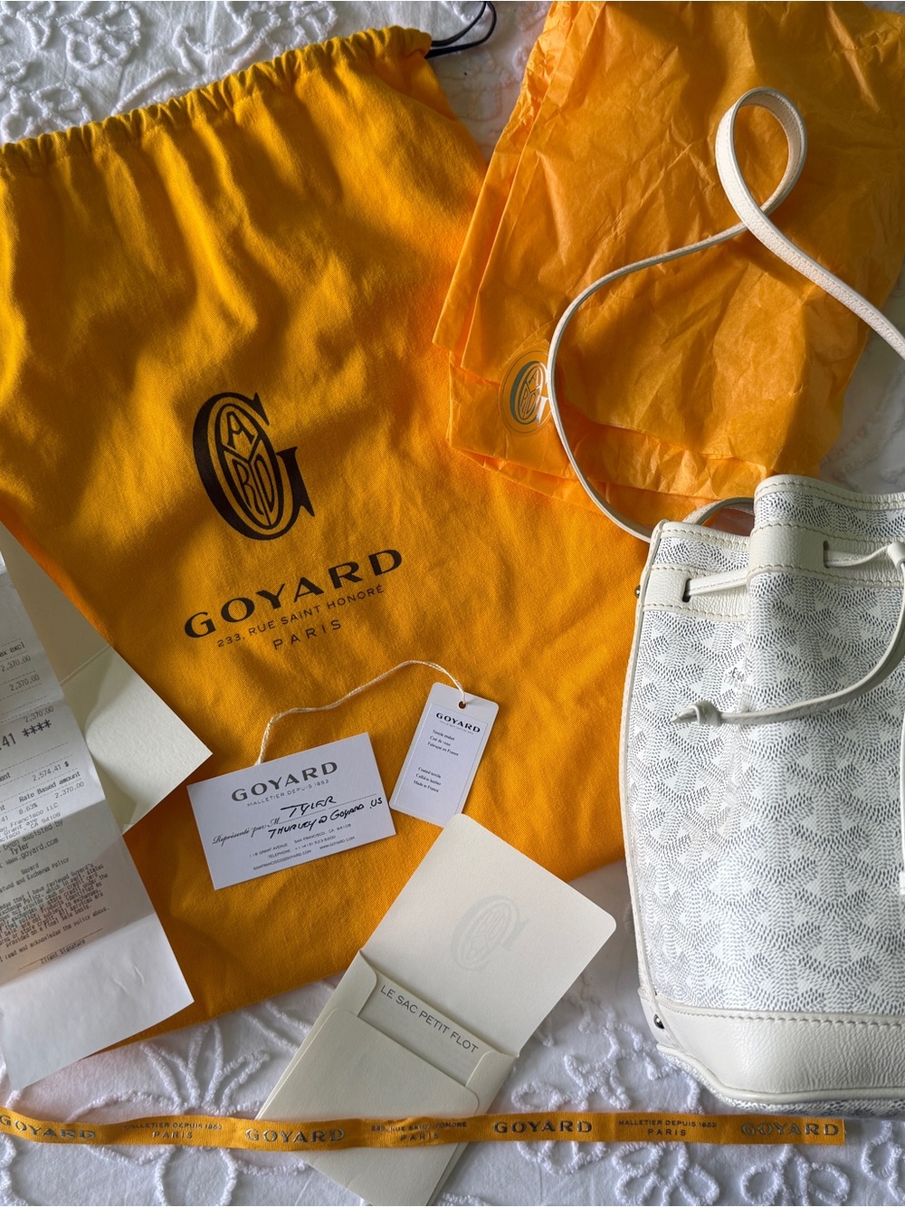 Authentic Goyard White/Off-White petit flot Drawstring bucket Crossbody Bag